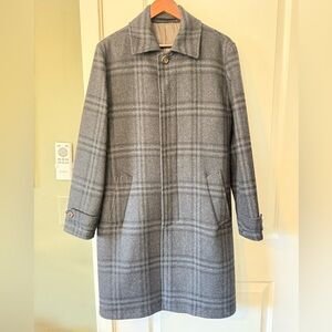 Proper Cloth 100% Made in Italy Wool Charcoal plaid Men's Coat